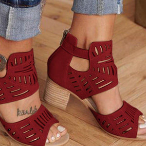 Buckle Hollow Heeled Sandals