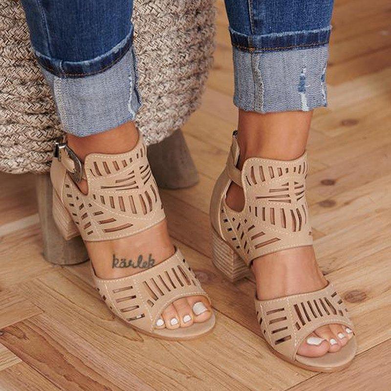 Buckle Hollow Heeled Sandals